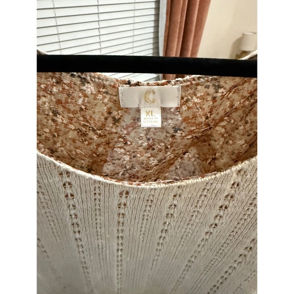 Catherines XL Layered Knit Crochet Sweater Top Floral Chiffon Hem Boho Peasant - Picture 3 of 5